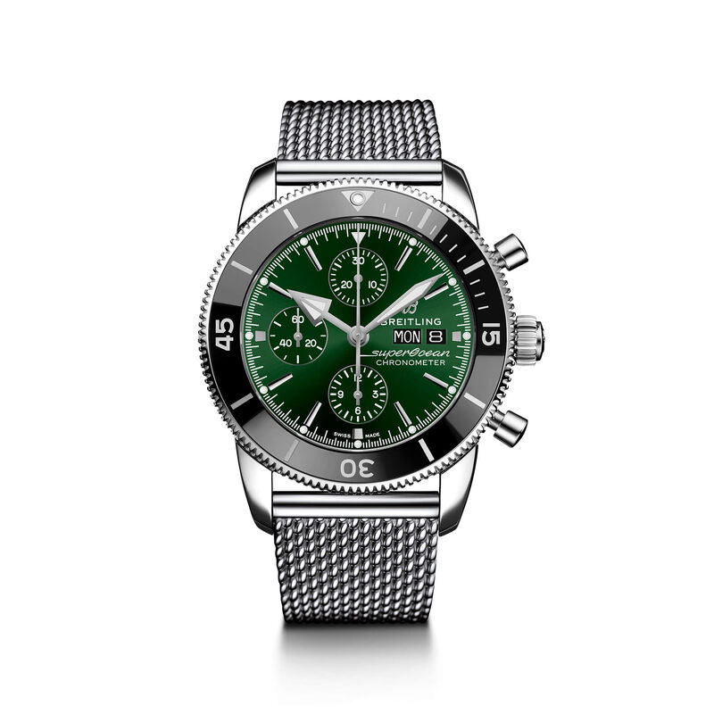 Breitling Superocean Heritage Chronograph Watch Green Dial Steel Bracelet, 44mm image number 0