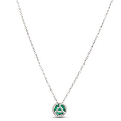 Round Emerald Pendant with Diamond Halo, 14K White Gold