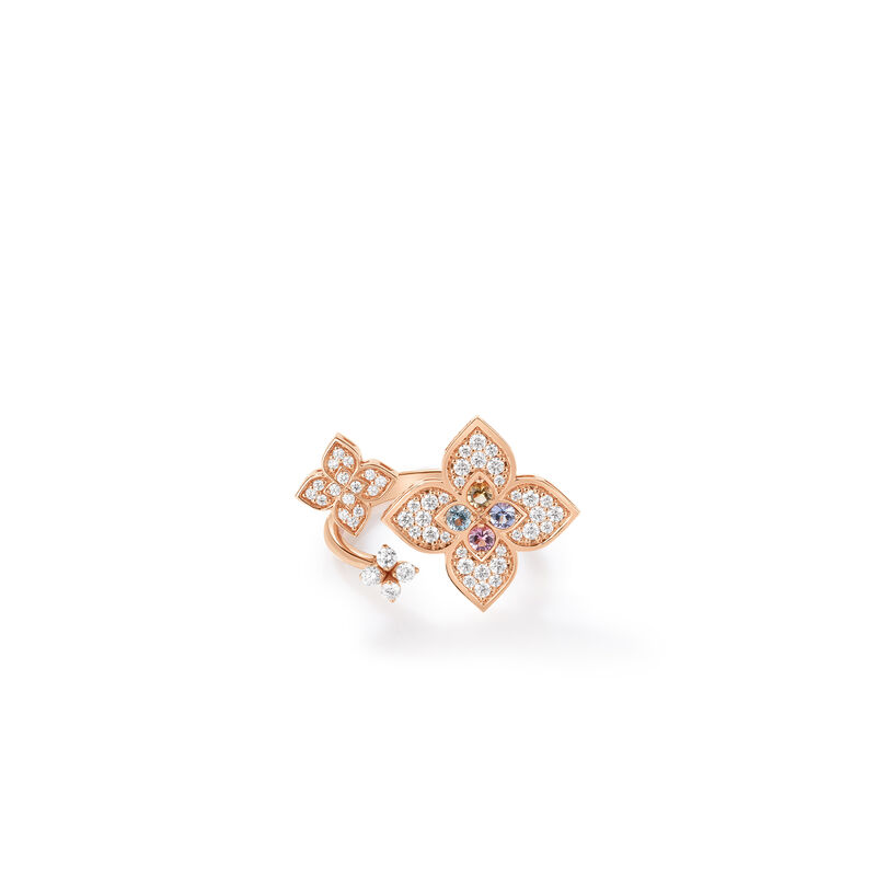 Roberto Coin 18K Rose Gold Venetian Princess Carnival Pave Diamond And Mixed Stones Large Triple Flower Ring image number 0