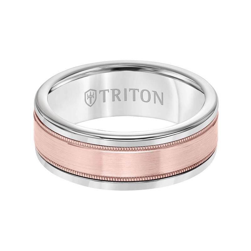Rose Gold TRITON Custom Comfort Fit Milgrain Edge Band in White Tungsten & 14K, 6 mm image number 2
