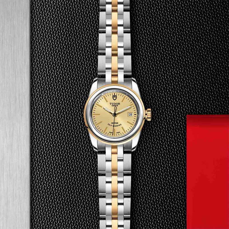 TUDOR Glamour Date Watch Steel Case Gold Dial Steel Bracelet, 26mm image number 3