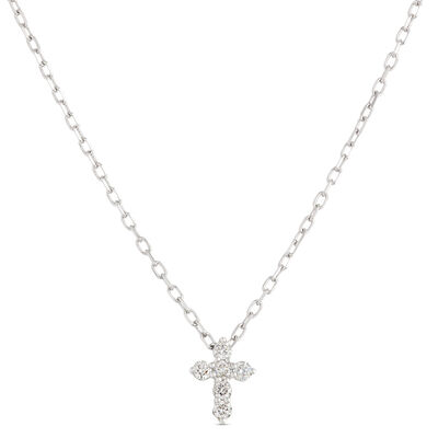 Classic Diamond Mini Cross Necklace, 0.12 Carat Total Weight, 14K White Gold