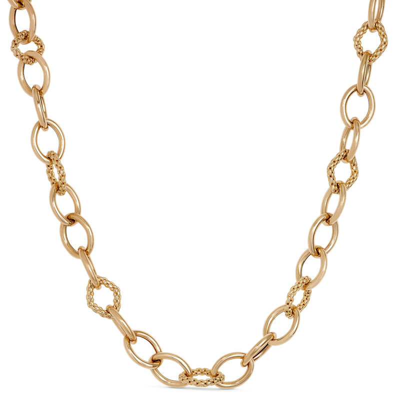Toscano 20-Inch Smooth and Textured Oval Link Neck Chain, 14K Yellow Gold image number 1