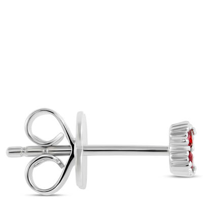 Floral Shape Ruby and Diamond Single Stud, 14K White Gold