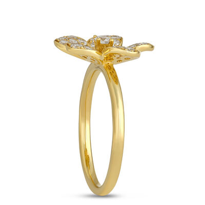 Classic Flower Shaped Round Diamond Ring, &frac34; Carat Total Weight, 18K Yellow Gold