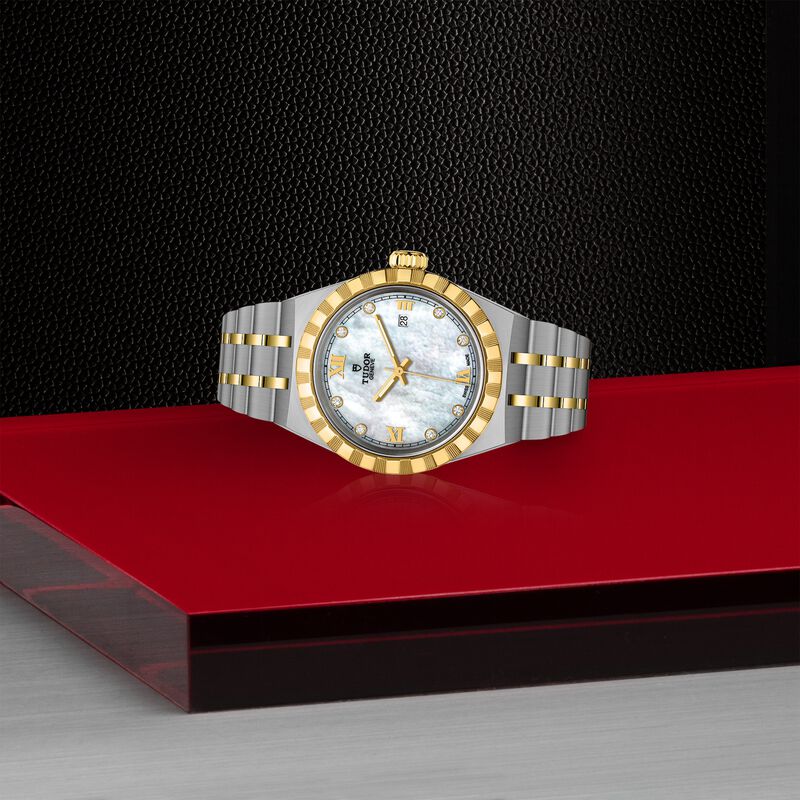 TUDOR Royal Watch Steel Case Gem Set White Dial Steel and Gold Bracelet, 28mm image number 3