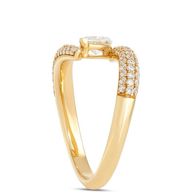 Marquise and Round Diamond Twisted Shank Ring, 1 Carat Total Weight, 18K Yellow Gold