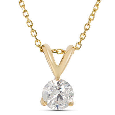 Classic Round Diamond Pendant, &frac12; Carat Total Weight, 14K Yellow Gold