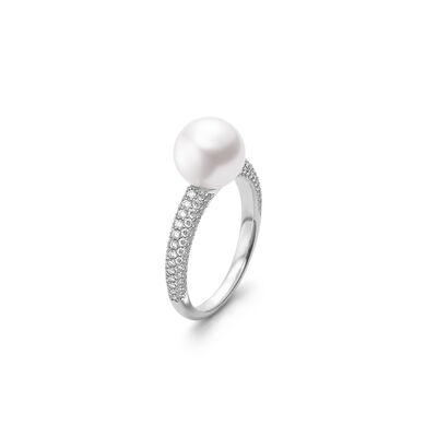 Mikimoto Akoya Cultured Pearl Ring 8.5mm in 18K White Gold with Diamond