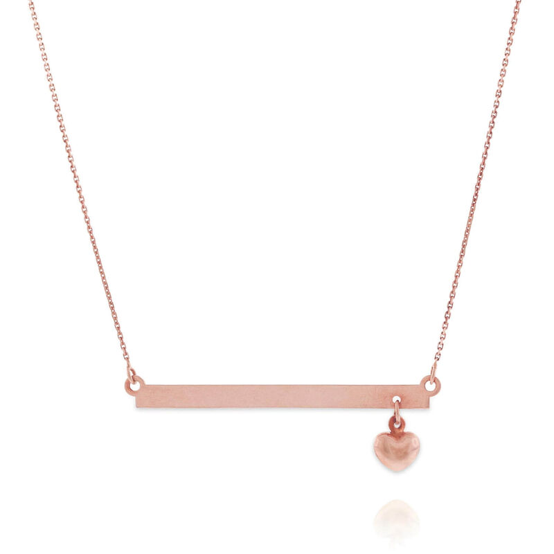 Rose Gold Bar Necklace With Heart 14K image number 1