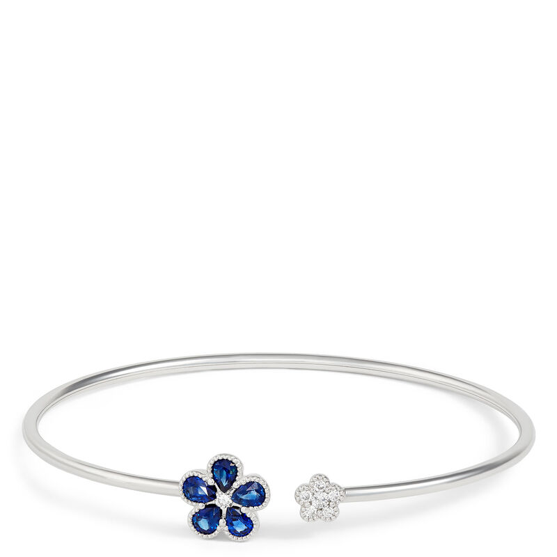 Sapphire & Diamond Flower Bangle Bracelet 14K image number 0