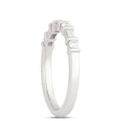 Round and Baguette Diamond Anniversary Band, ⅓ Carat Total Weight, Platinum