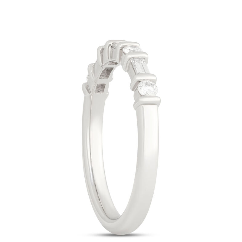 Round and Baguette Diamond Anniversary Band, ⅓ Carat Total Weight, Platinum image number 1