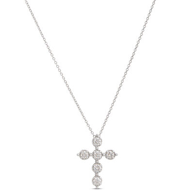 Diamond Cross Necklace, 14K White Gold