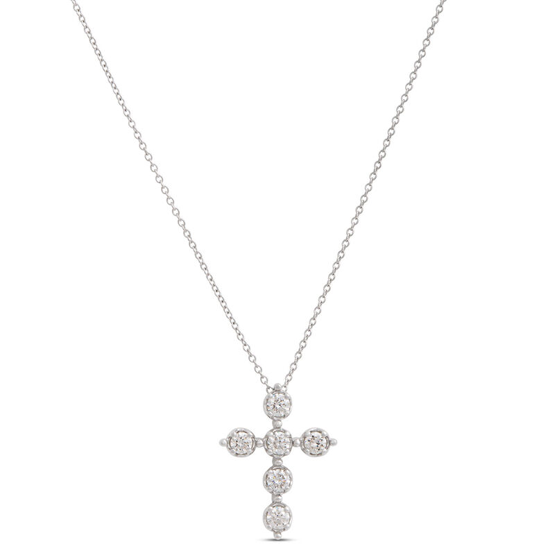 Diamond Cross Necklace, 14K White Gold image number 0