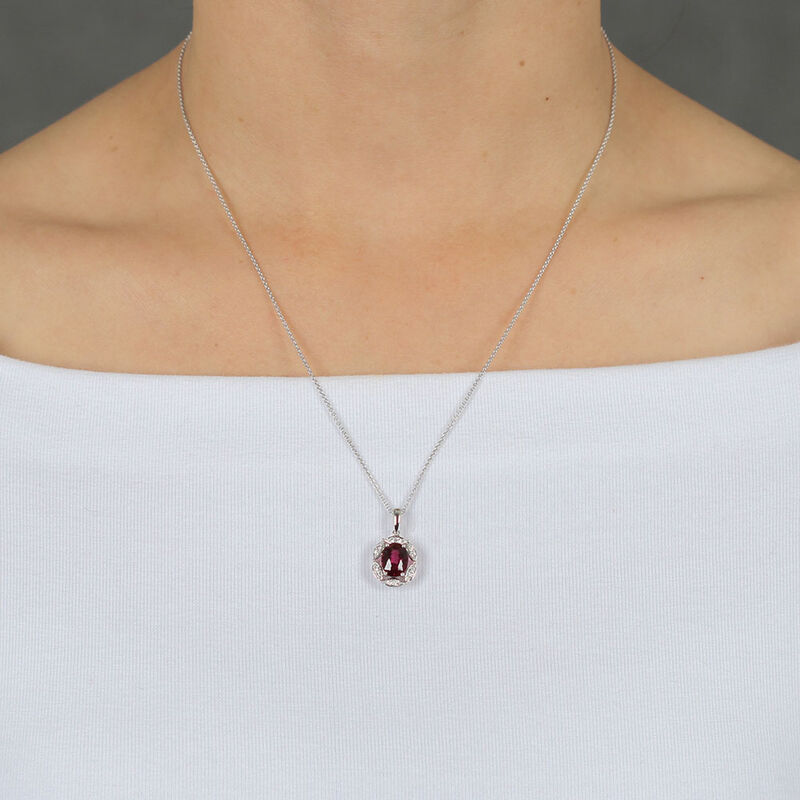Rhodolite Garnet & Diamond Necklace 14K image number 1