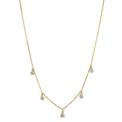 5 Bezel Diamond Dangle Necklace, 14K Yellow Gold