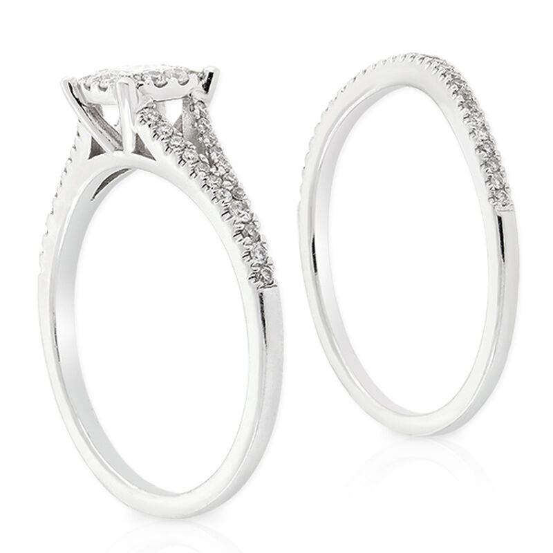 Princess Cut Halo Diamond Bridal Set 14K