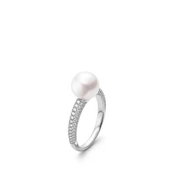 Mikimoto Akoya Cultured Pearl & Diamond Ring 18K