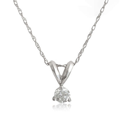 Classic Round Diamond Pendant, &frac14; Carat Total Weight, 14K White Gold
