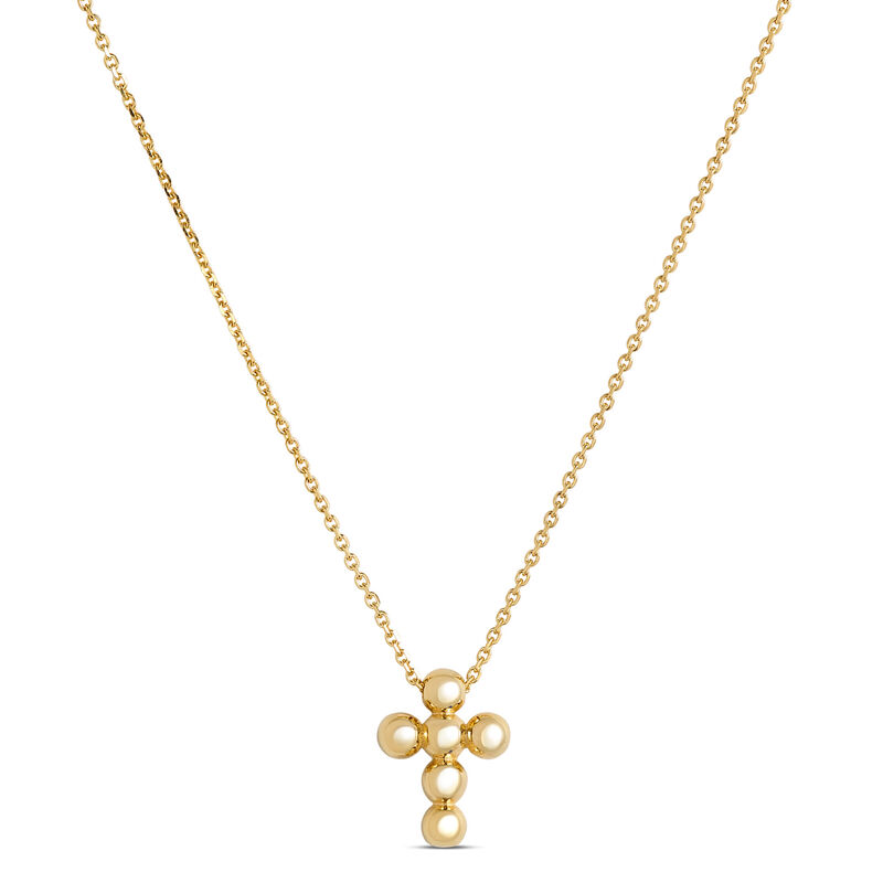 Small Bead Cross Pendant Necklace, 14K Yellow Gold image number 0