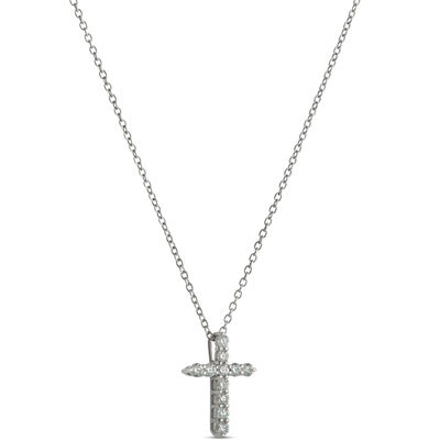 Round Diamond Cross Necklace, ⅓ Total Carat Weight, 14K White Gold