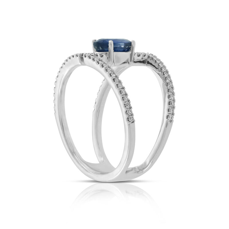 Double Band Sapphire & Diamond Ring 14K image number 2