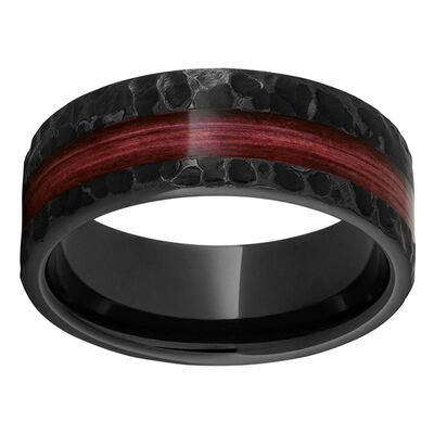Black Diamond Ceramic™ Pipe Cut Band with Cabernet Barrel Aged™ Off-Center Inlay and Moon Finish