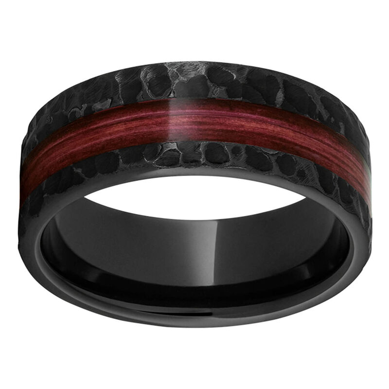 Black Diamond Ceramic™ Pipe Cut Band with Cabernet Barrel Aged™ Off-Center Inlay and Moon Finish image number 0