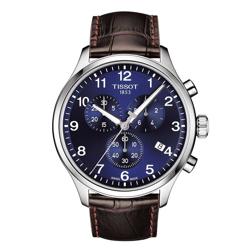 Tissot Chrono XL Classic Blue Dial Leather Steel Watch, 45mm image number 0