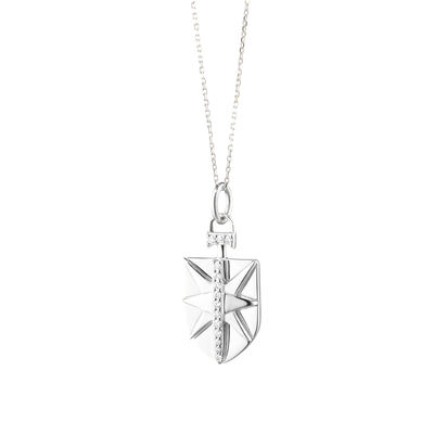 Monica Rich Kosann Mini "Fearless" Sterling Silver Necklace with White Sapphires in Sterling Silver