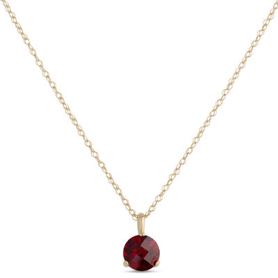 Classic Garnet Three-Prong Pendant Necklace, 14K Yellow Gold