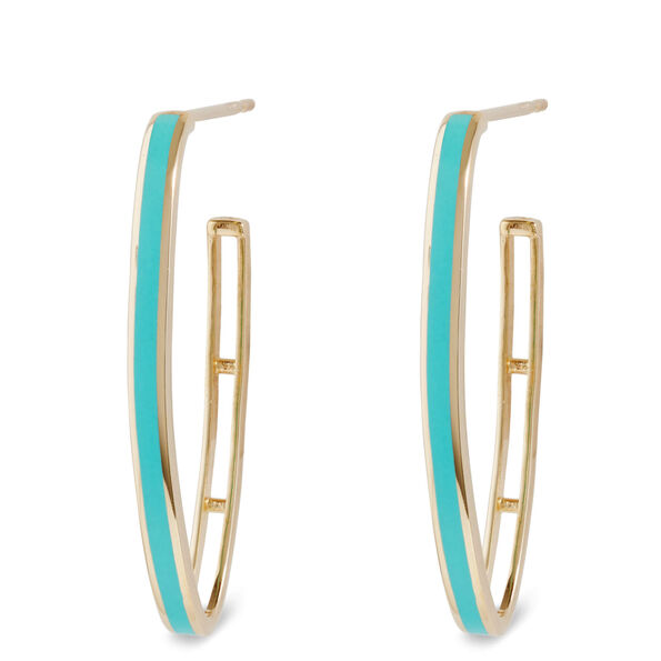 Toscano Oval Hoop Earrings with Turquoise Enamel, 14K Yellow Gold