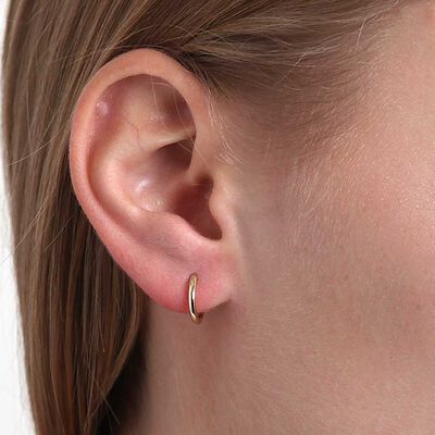 12MM Smooth Huggie Hoop Earrings, 14K Yellow Gold
