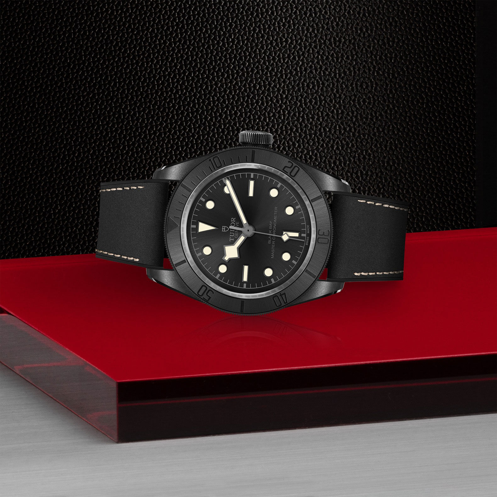 TUDOR Black Bay Black Dial Leather Band Watch 41mm