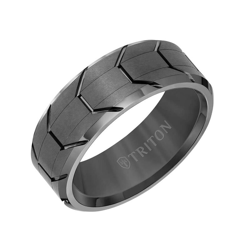 TRITON Contemporary Comfort Fit Gunmetal Tire Tread Band in Tungsten, 8 mm image number 1