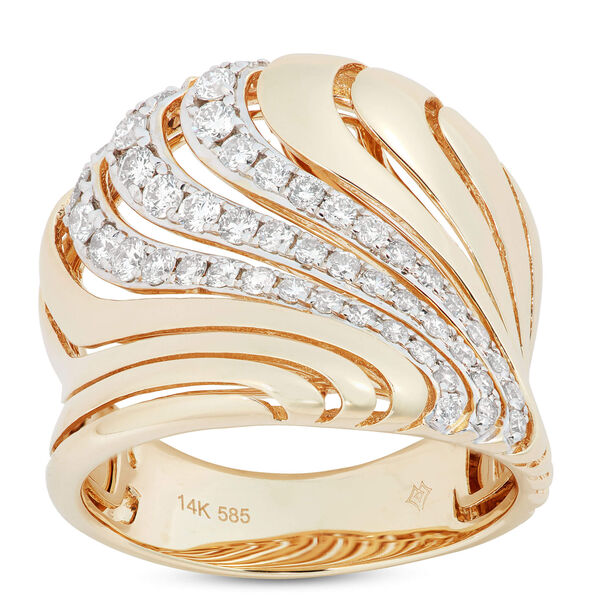 Wide Wave Diamond Ring, 14K Yellow Gold
