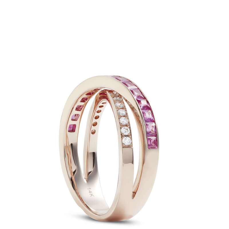 Rose Gold Pink Sapphire & Diamond Crossover Ring 14K image number 2