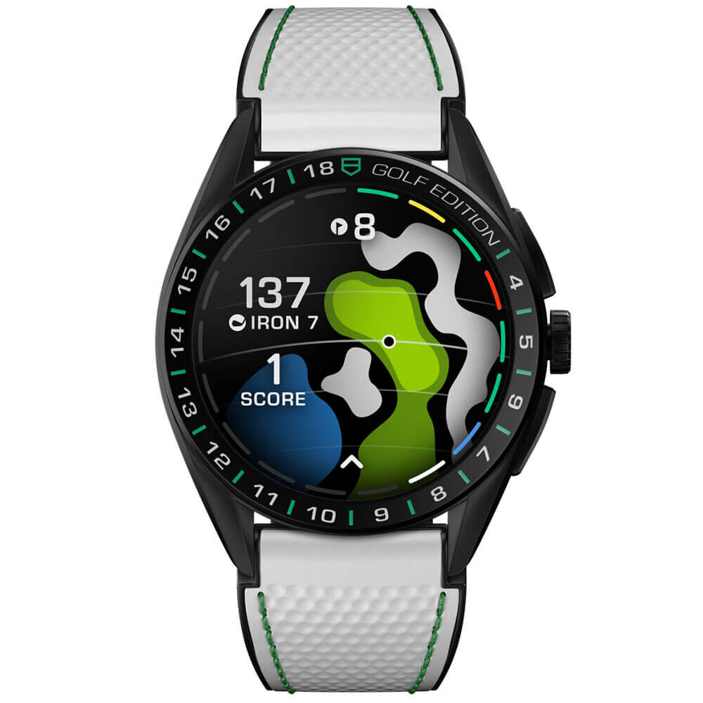 TAG Heuer Connected Golf Special Edition Watch Black Titanium Case  Multicolor Dial White Rubber Strap, 45mm