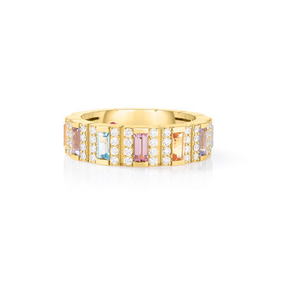 Roberto Coin 18K Yellow Gold Obelisco Pav&eacute; Diamond And Mixed Gesmstones Ring Size 6.5