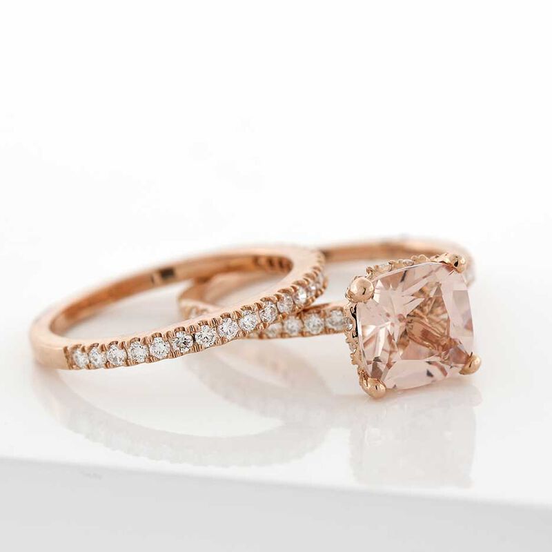 Rose Gold Morganite & Diamond Bridal Set 14K image number 4