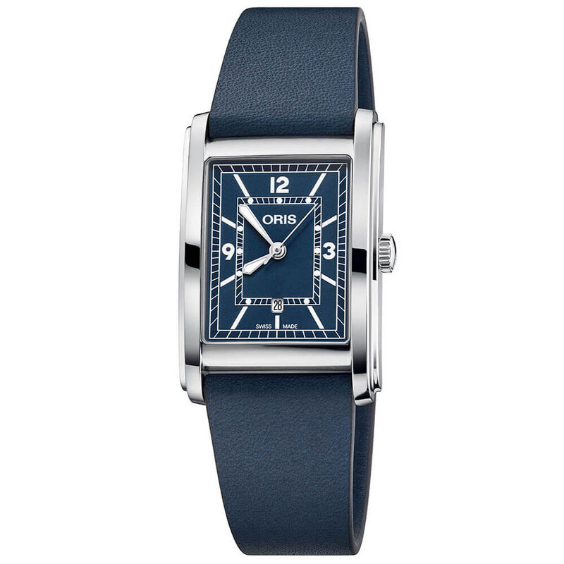 Oris Rectangular Blue Leather Steel Watch, 25.5 x 38mm image number 0