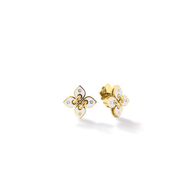 Roberto Coin 18K Yellow Gold Love In Verona Small Diamond And Enamel Flower Stud Earrings
