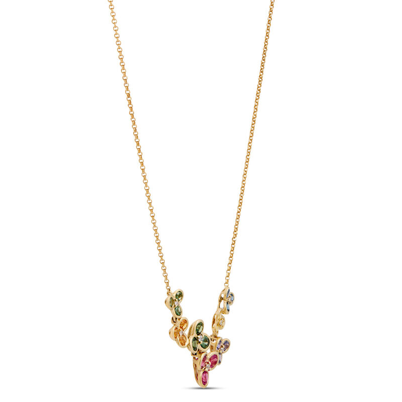 Classic Round Rainbow Sapphire Clusters Necklace, 14K Yellow Gold image number 1