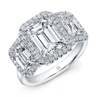 Rahaminov Emerald Cut Diamond Engagement Ring, 18K White Gold