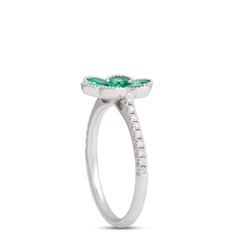 Flower Shaped Emerald Ring, 14K White Gold image number 1