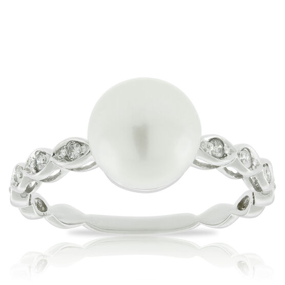 Cultured Freshwater Pearl & Diamond Ring 14K
