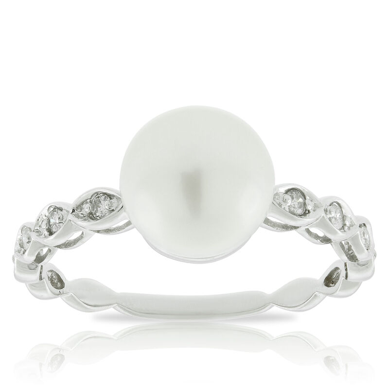 Cultured Freshwater Pearl & Diamond Ring 14K image number 1