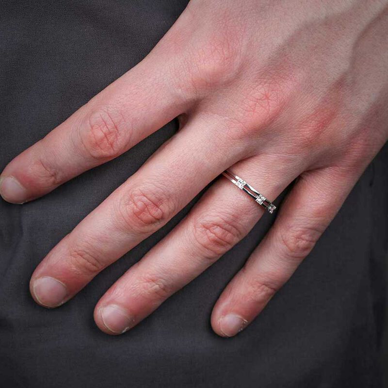 Men's Square Cut Diamond Wedding Ring 14K image number 2