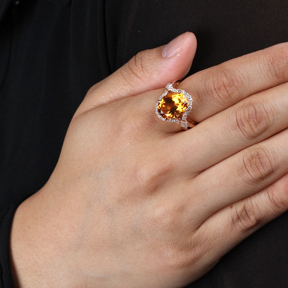 Rose Gold Citrine & Diamond Halo Ring 14K Rose Gold Citrine & Diamond Halo Ring 14K